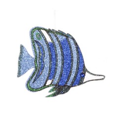 34 cm tropisk fisk, gentle blue m/blå og grøn glitter + simili