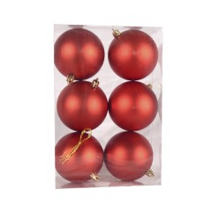 8 cm julekugle, 6 stk i boks, mat rød