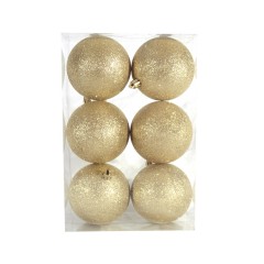 8 cm julekugle, 6 stk i boks, glitter guld
