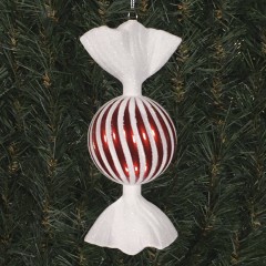 18 cm rundt slik, perlemor rød med swirl og haler i hvidt glitter