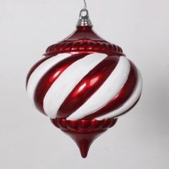 20 cm julekugle, onion, perlemor rød med hvidt glitter