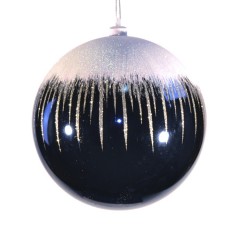 20 cm julekugle, blank, dark blue m/sne