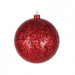 14 cm julekugle, laserglitter, rød